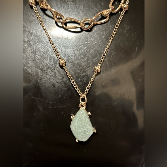 Genuine Amazonite Gemstone Teardrop Pendant In This Multi Layer Gold Necklace - Picture 4 of 11